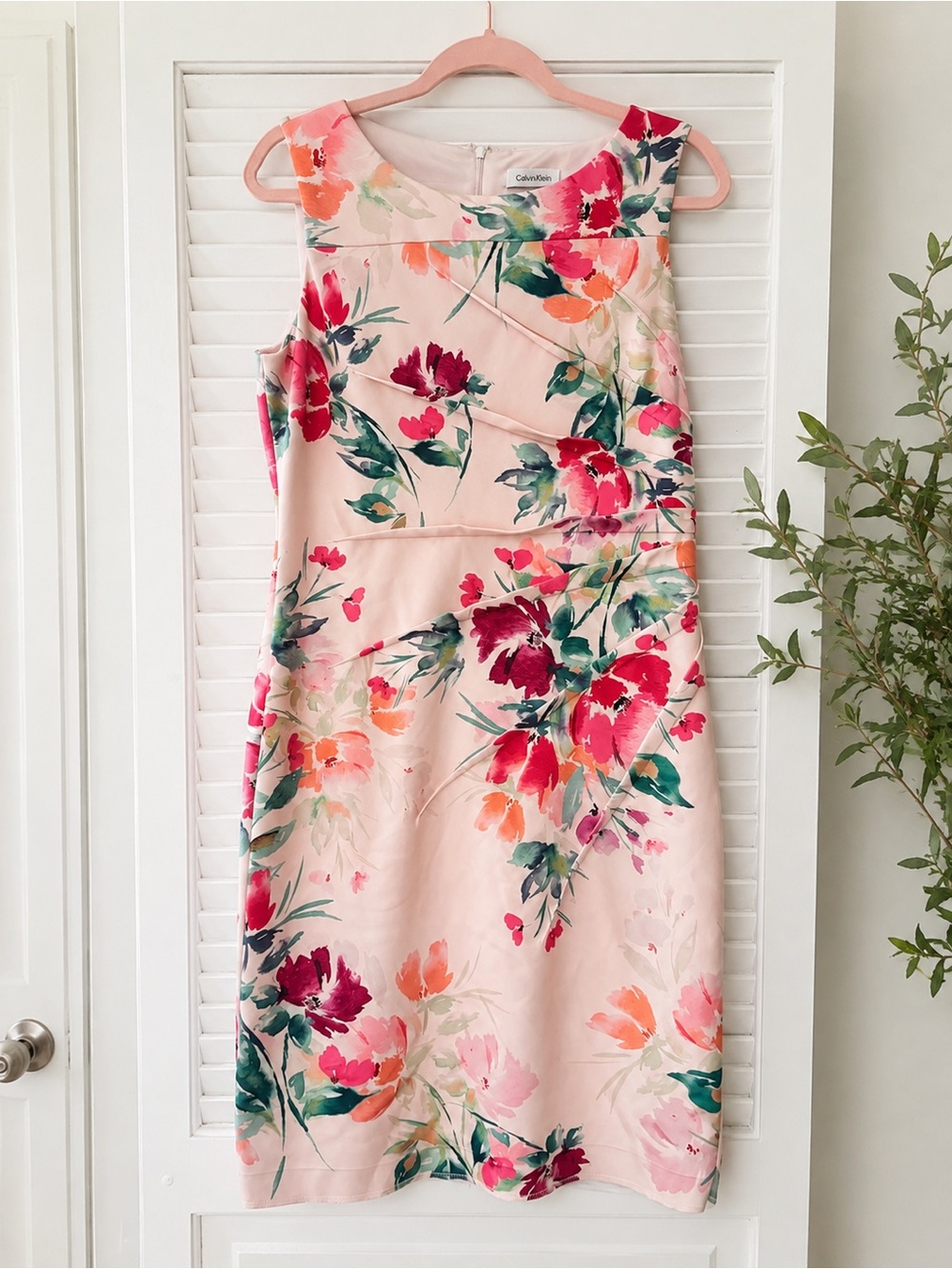 Calvin Klein Blush Pink Floral Midi Dress